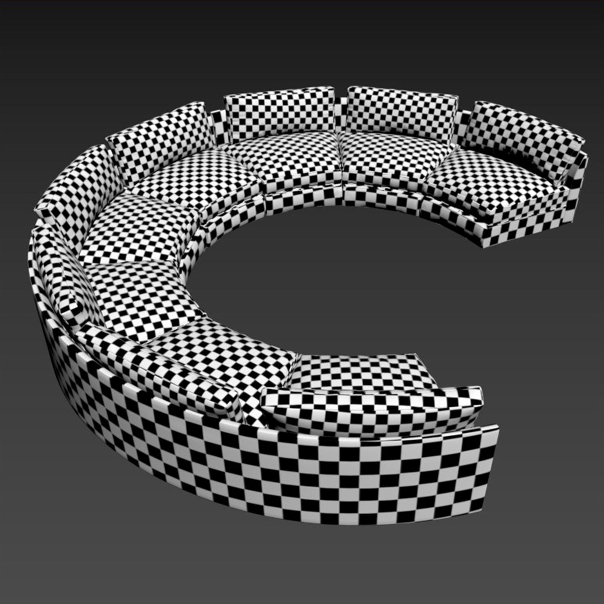 Red Circular party sofa 3D model_6