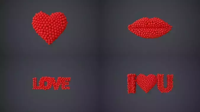 heart - lips - love - I love you - animations 3D Model Collection