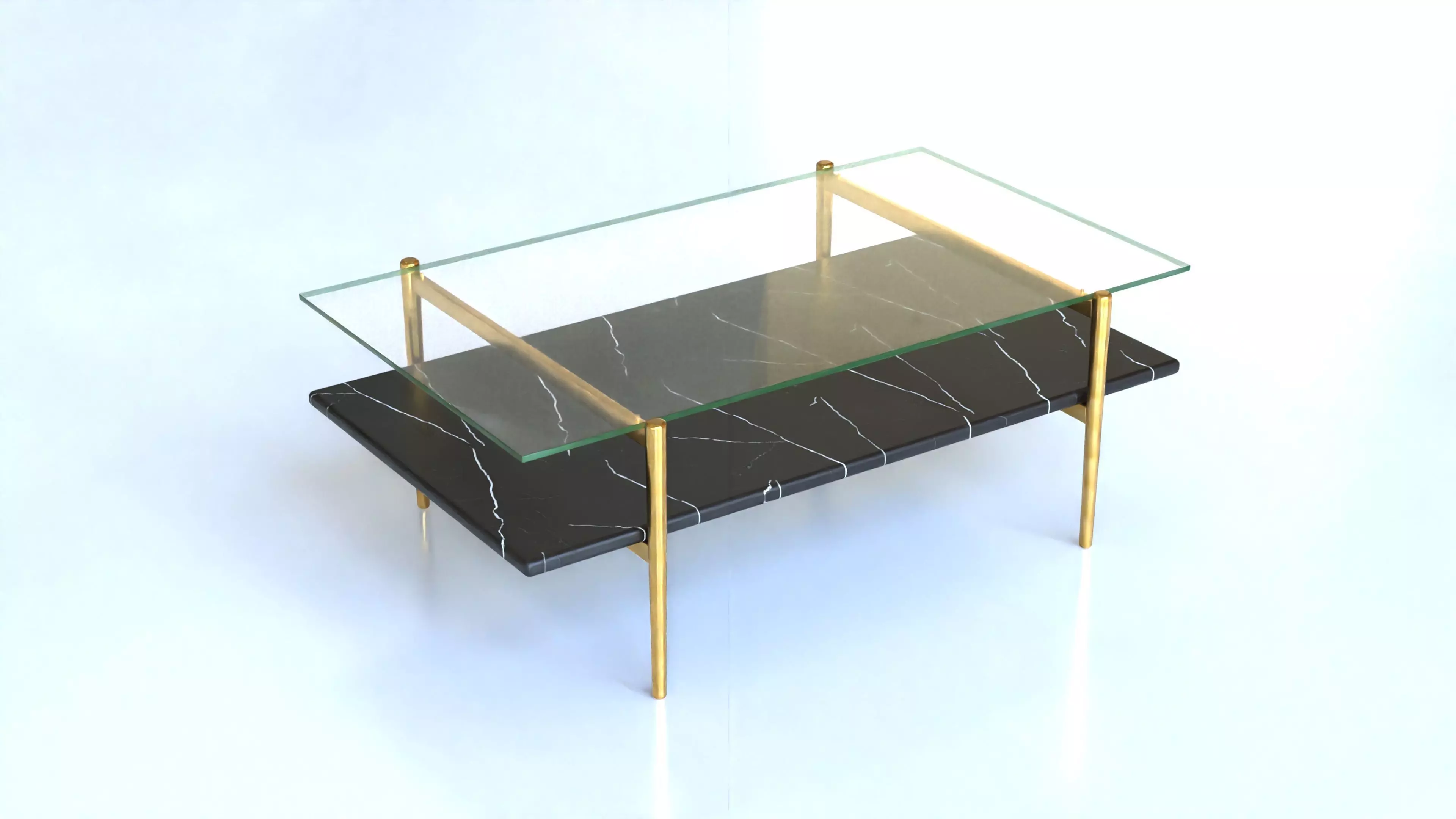 Coffee Table gold marble wood - Art Display Coffee Table 3D model_0