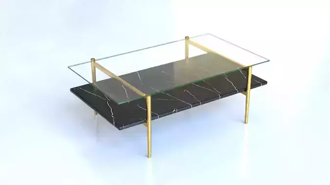 Coffee Table gold marble wood - Art Display Coffee Table 3D model