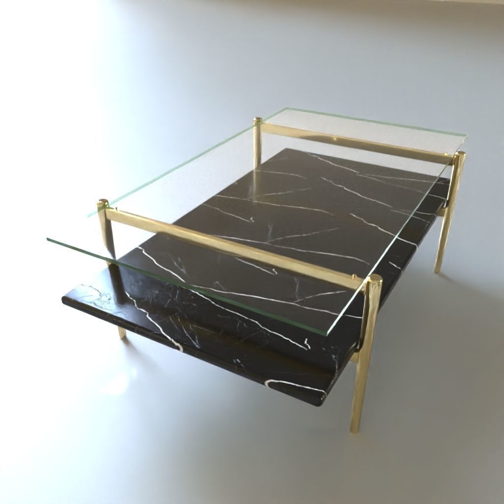 Coffee Table gold marble wood - Art Display Coffee Table 3D model_5