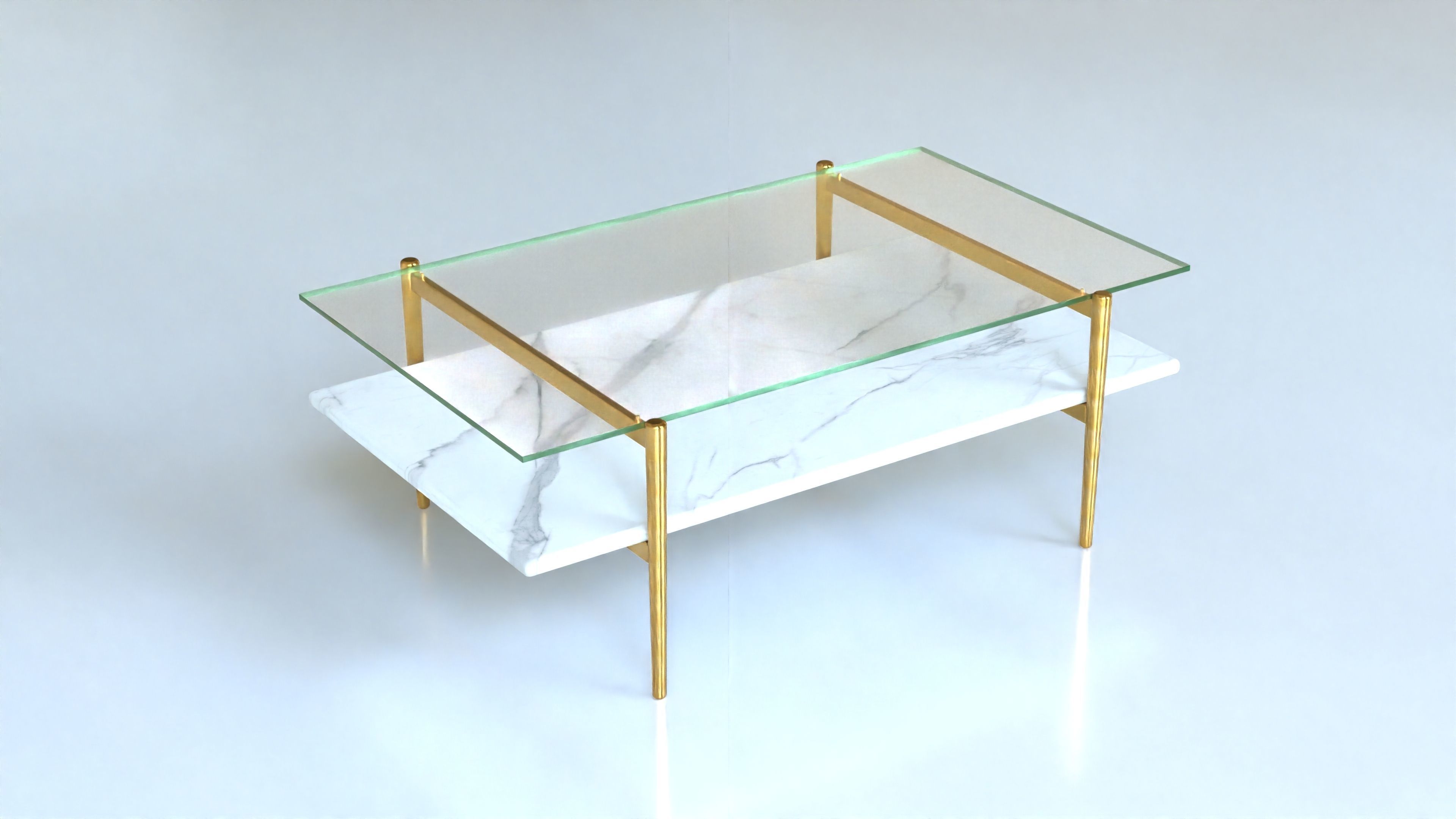 Coffee Table gold marble wood - Art Display Coffee Table 3D model_2