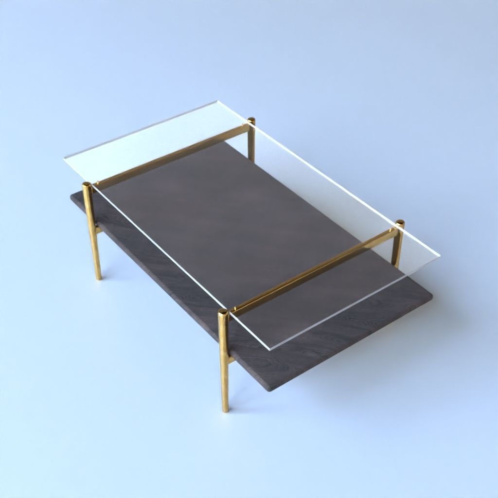 Coffee Table gold marble wood - Art Display Coffee Table 3D model_4