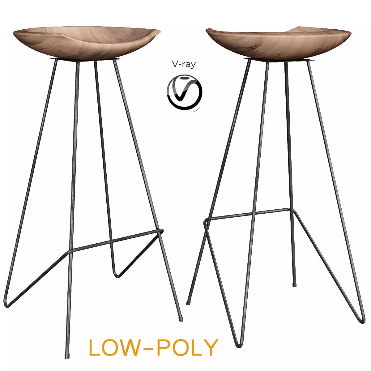 barchair barstool Brilliant wood and steel stool 3d model Low-poly 3D model