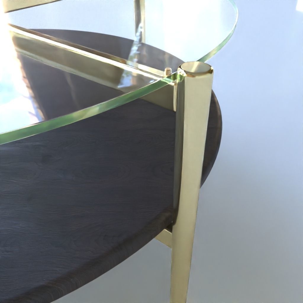 Coffee Table gold marble wood - Mid-Century Art Display Round  3D model_1