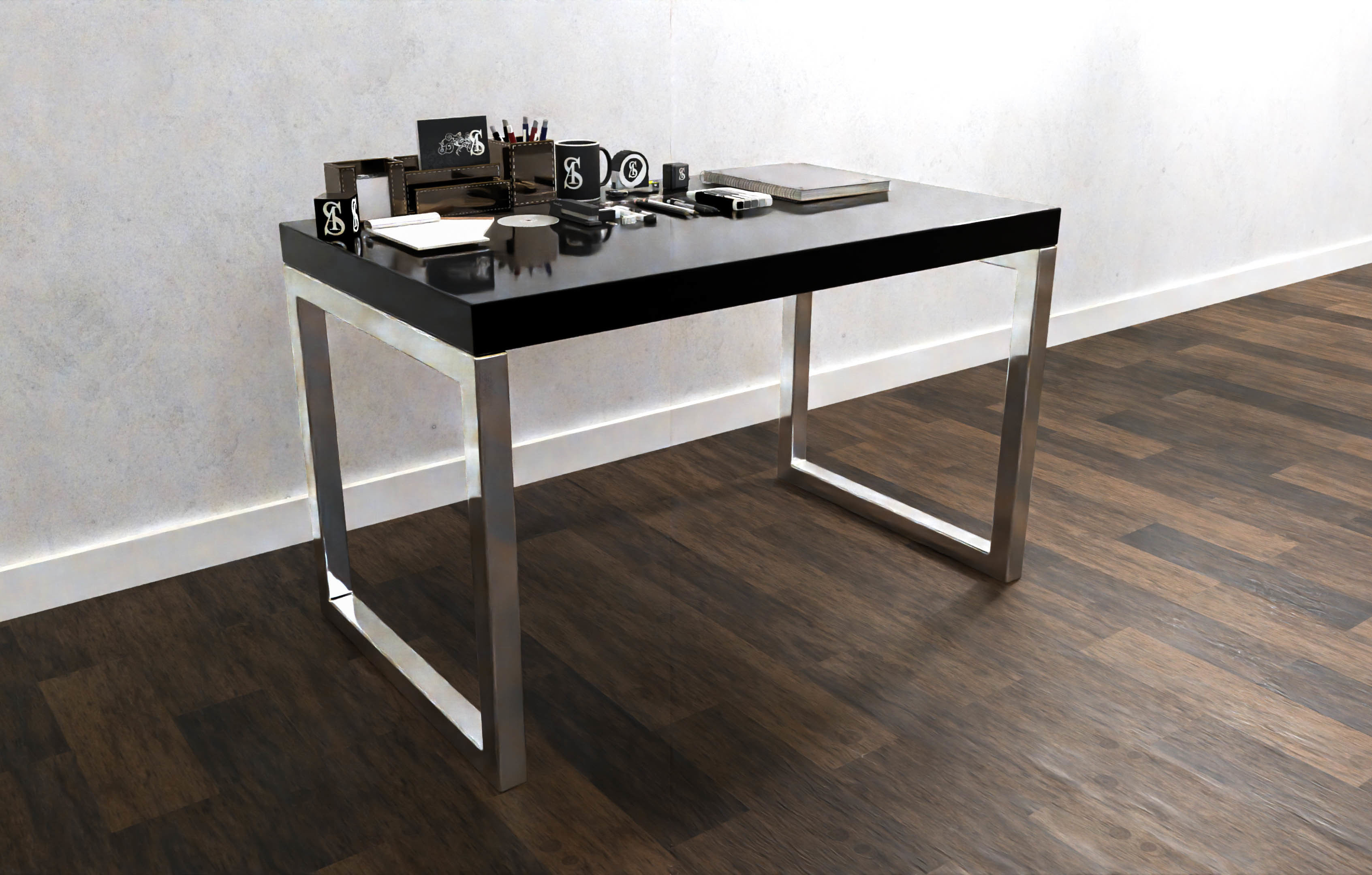 BLACK AND WHITE INVICTA INTERIOR OFFICE CABINET DESK Low-poly 3D model_4