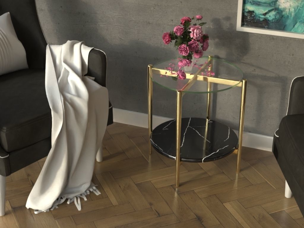 Coffee Table gold marble wood - Mid-Century Coffee Tables 3D Model Collection_20