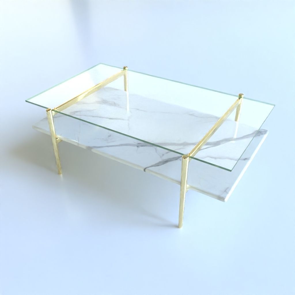 Coffee Table gold marble wood - Mid-Century Coffee Tables 3D Model Collection_29