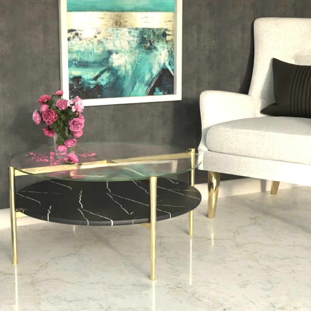 Coffee Table gold marble wood - Mid-Century Coffee Tables 3D Model Collection_36