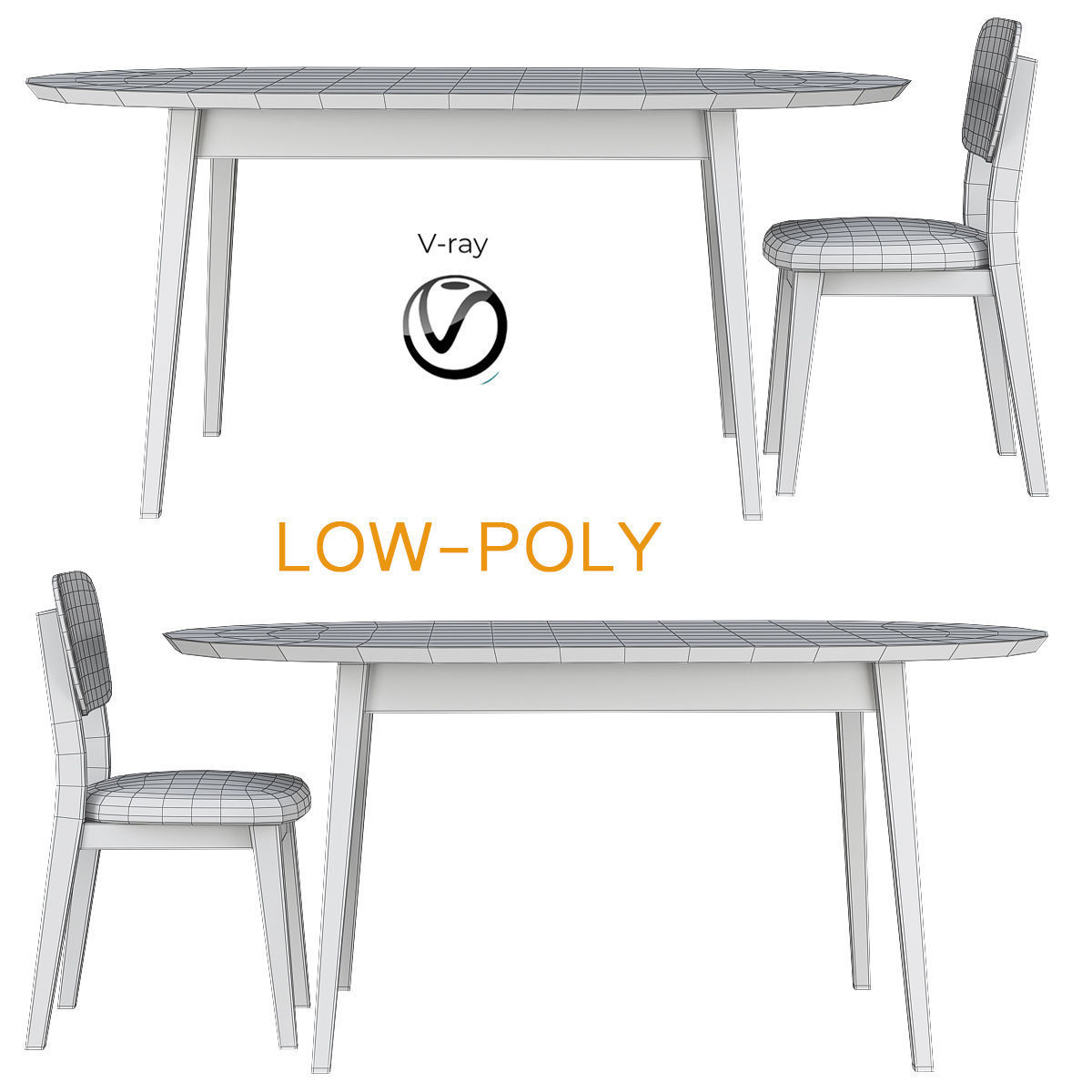 Wooden Dining table 3d model Low-poly 3D model_1