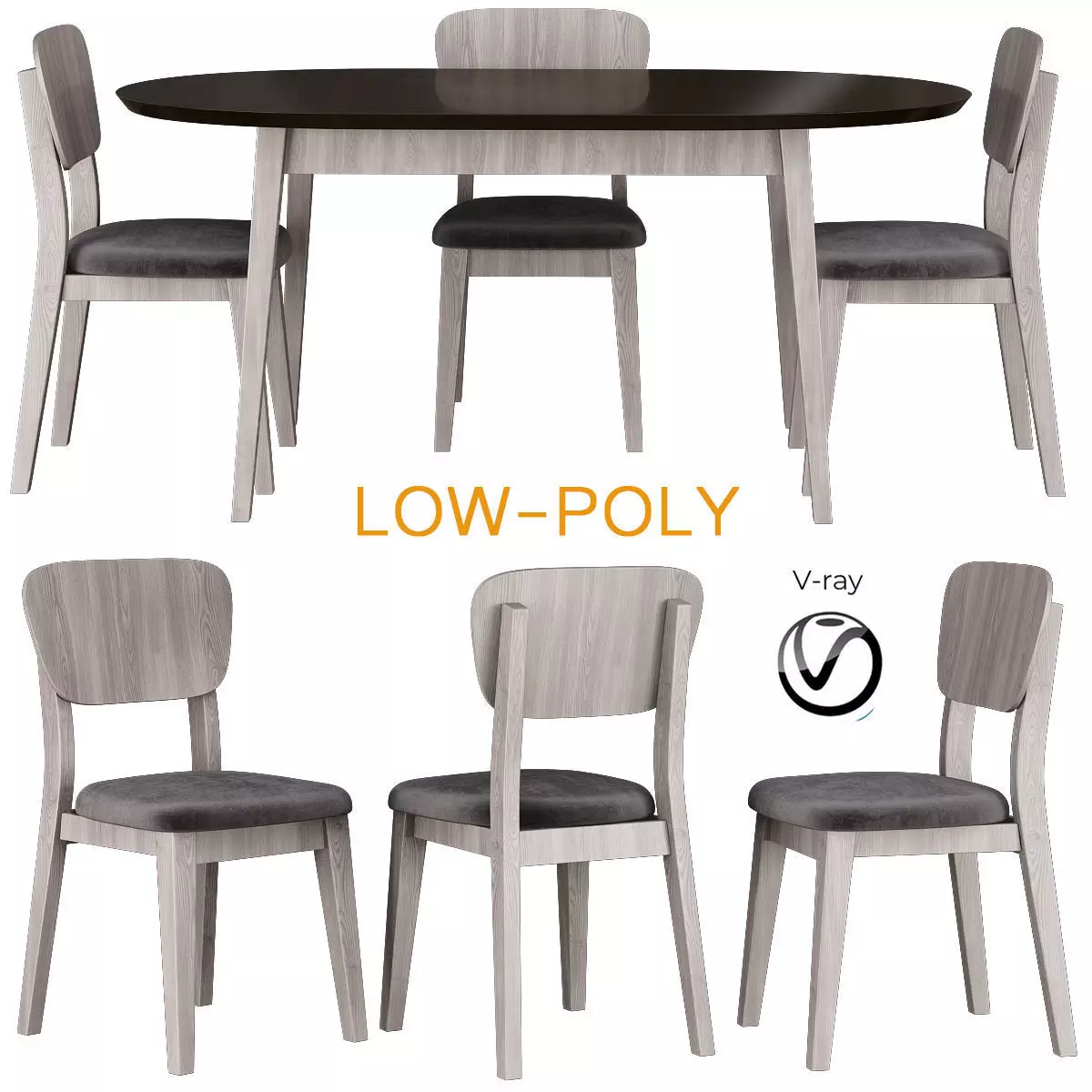 Wooden Dining table 3d model Low-poly 3D model_0