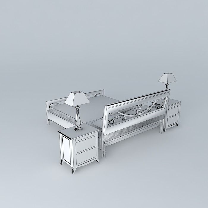 Queen size bed with nigth table. Free 3D model_4