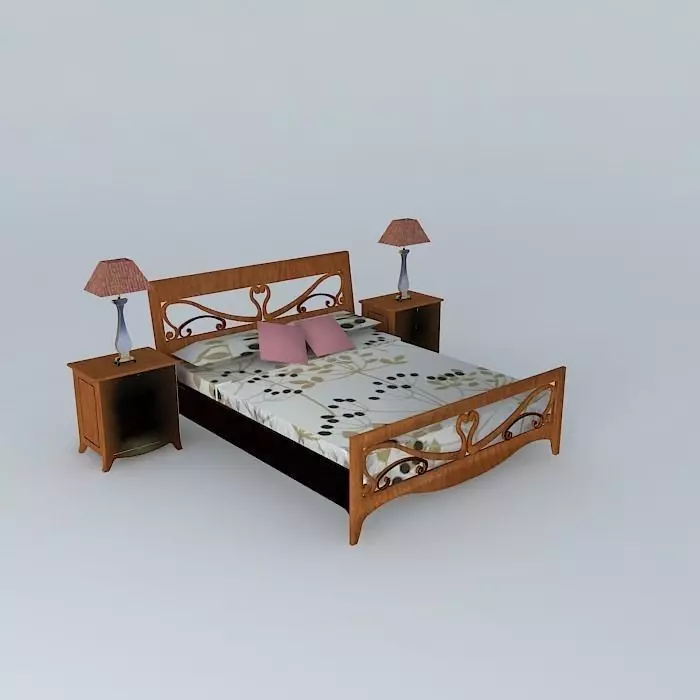 Queen size bed with nigth table. Free 3D model_0