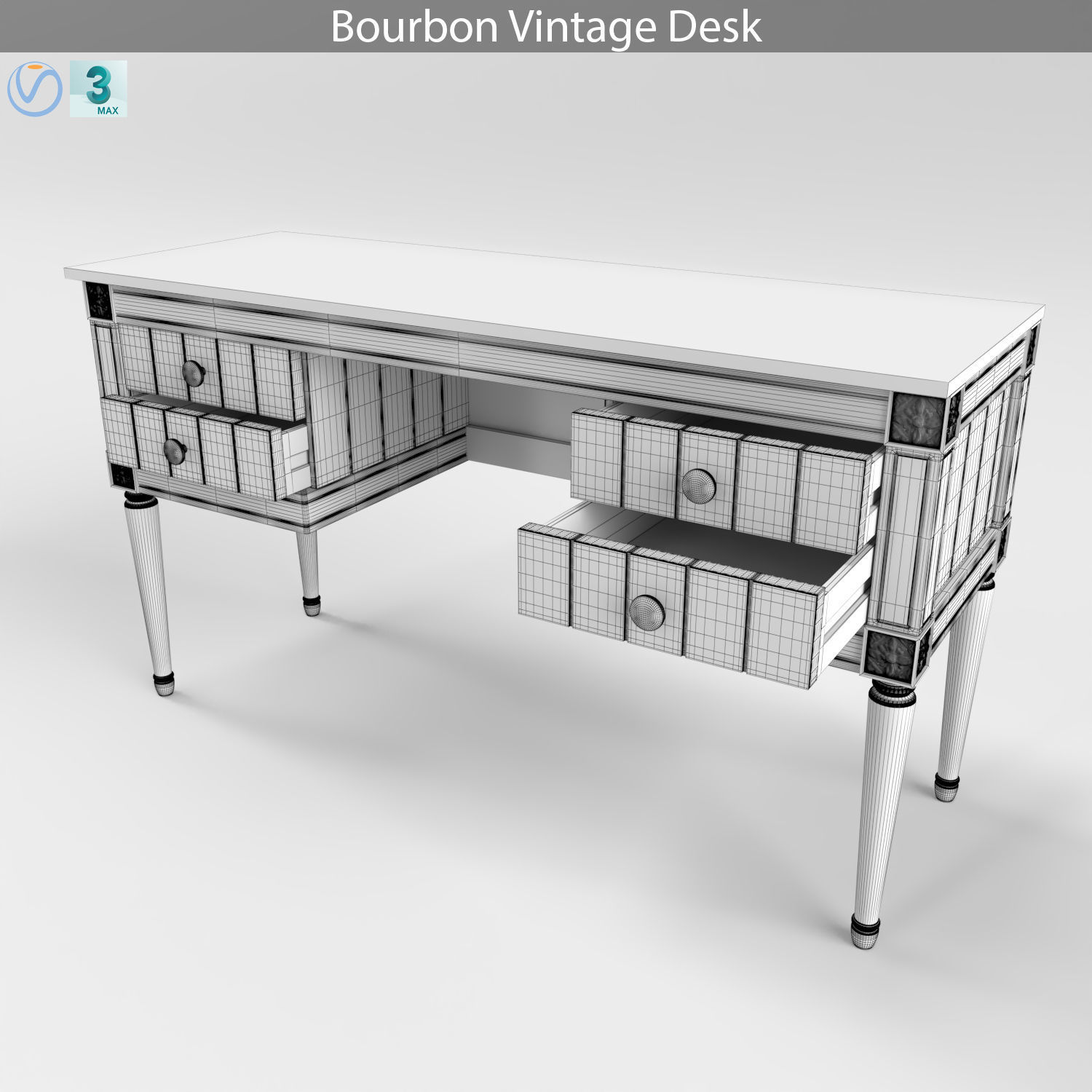 MADE Bourbon Vintage Desk 3D model_2
