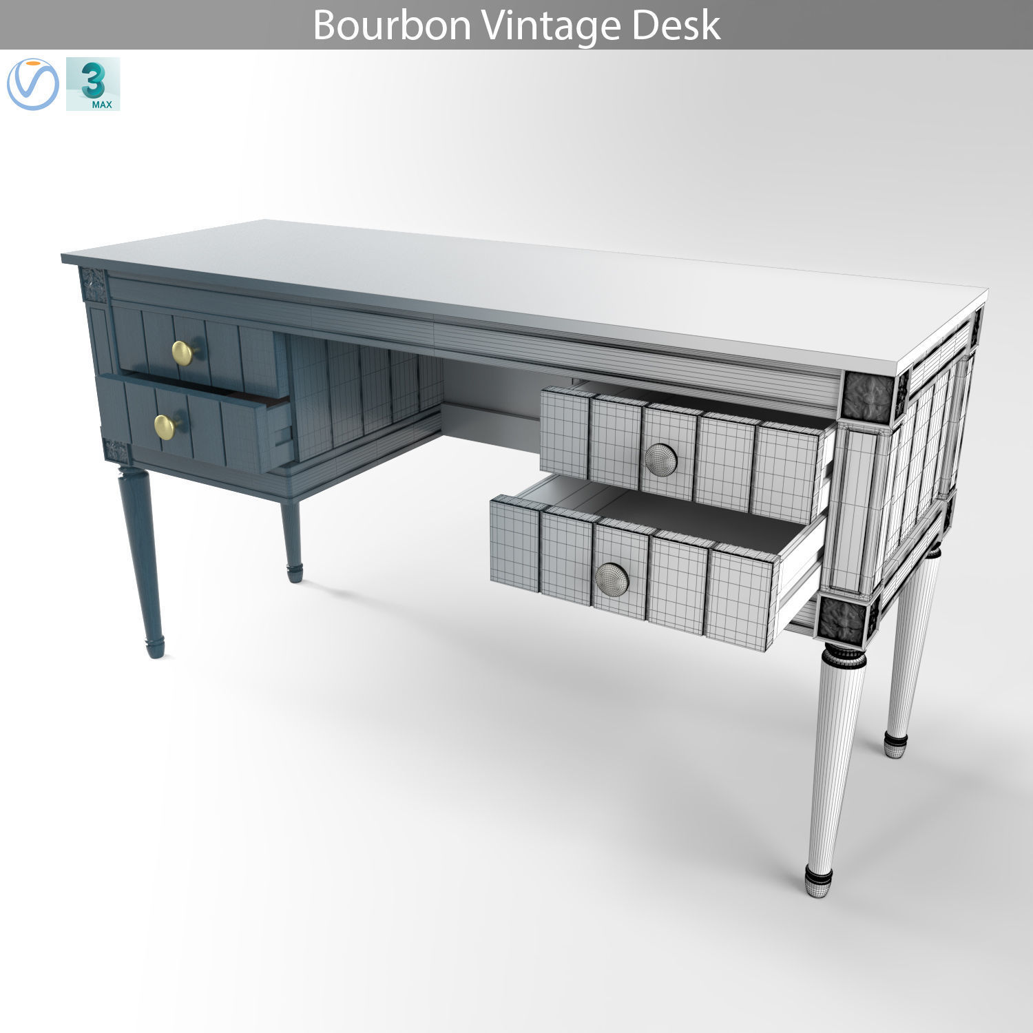 MADE Bourbon Vintage Desk 3D model_3