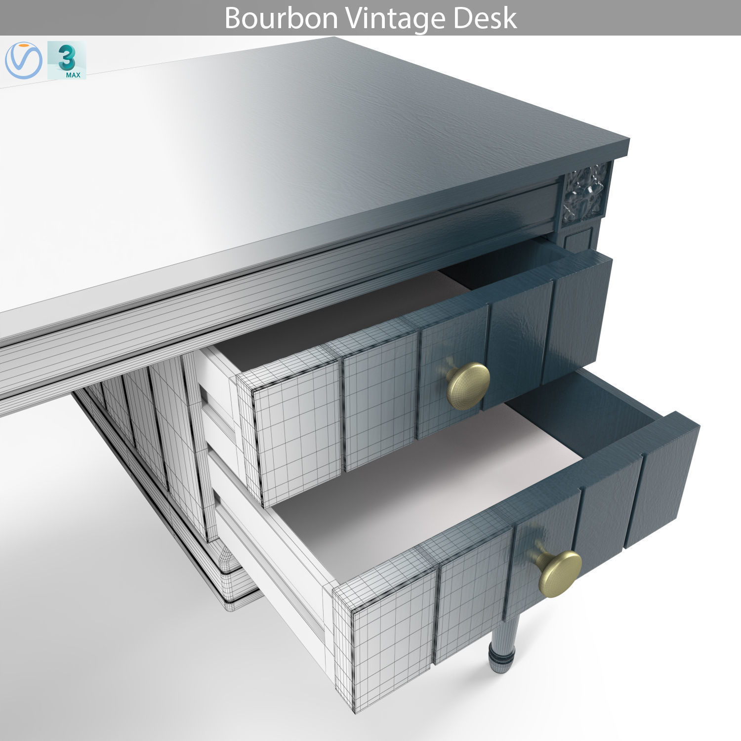 MADE Bourbon Vintage Desk 3D model_9