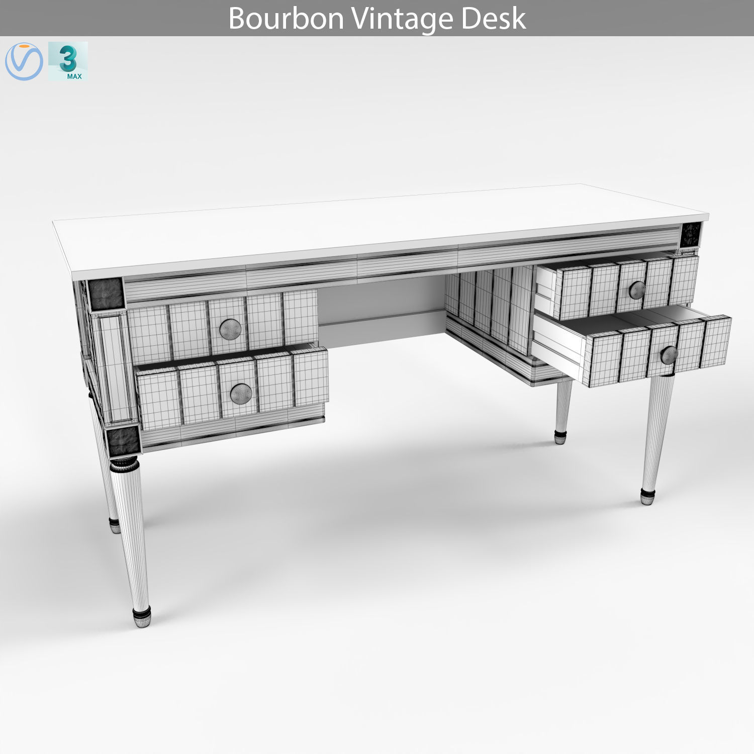 MADE Bourbon Vintage Desk 3D model_5