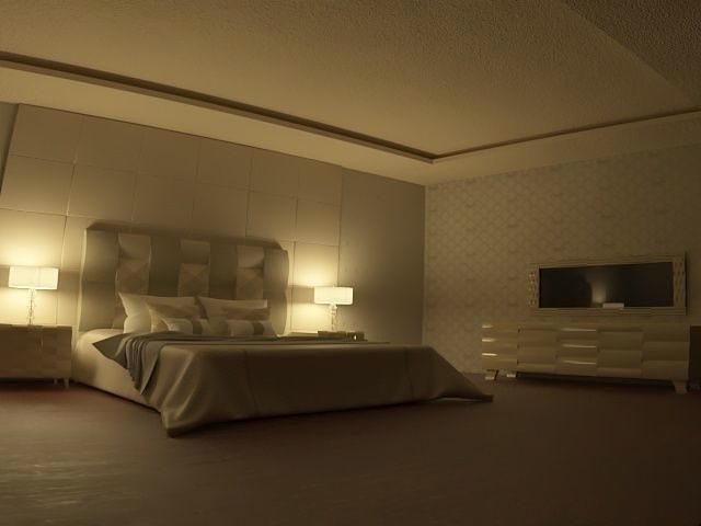 bedroom with bed and tv Free 3D model