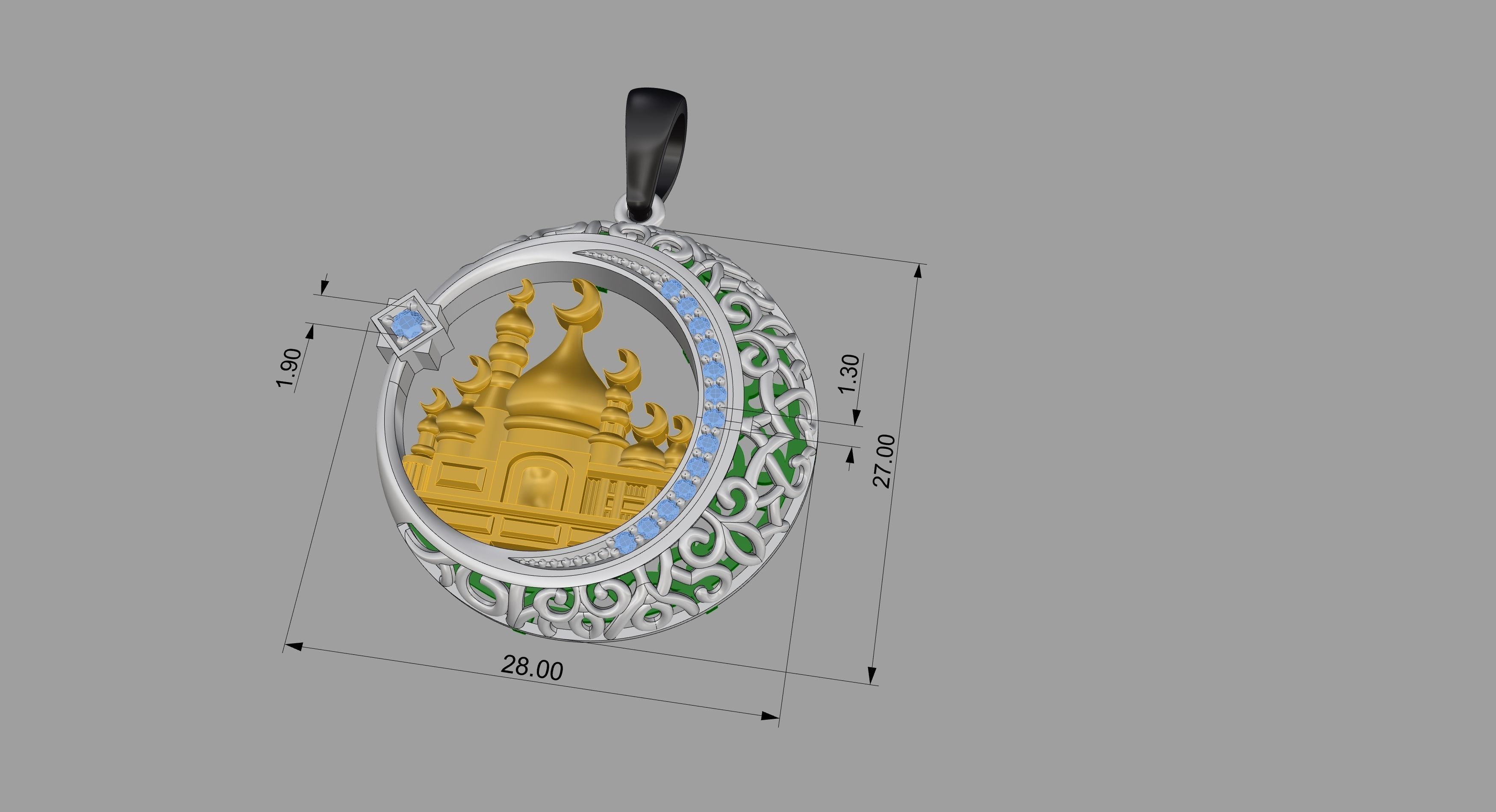 mosque pendant 1917 3D print model_1