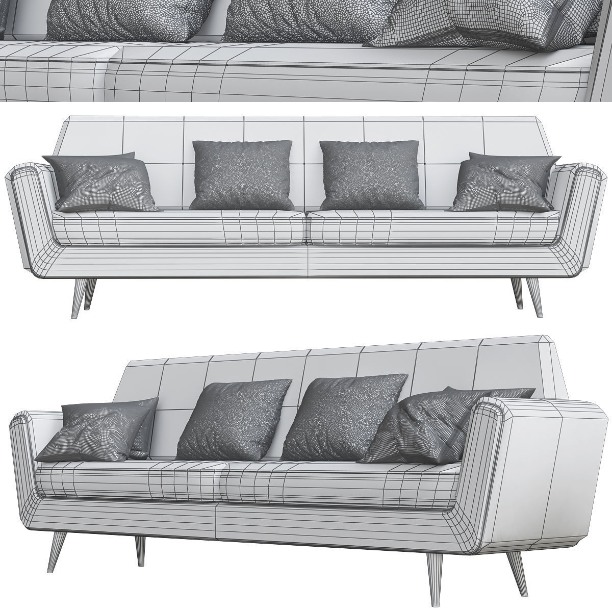Sofas 3d model collection topology sofa Low-poly 3D model_3