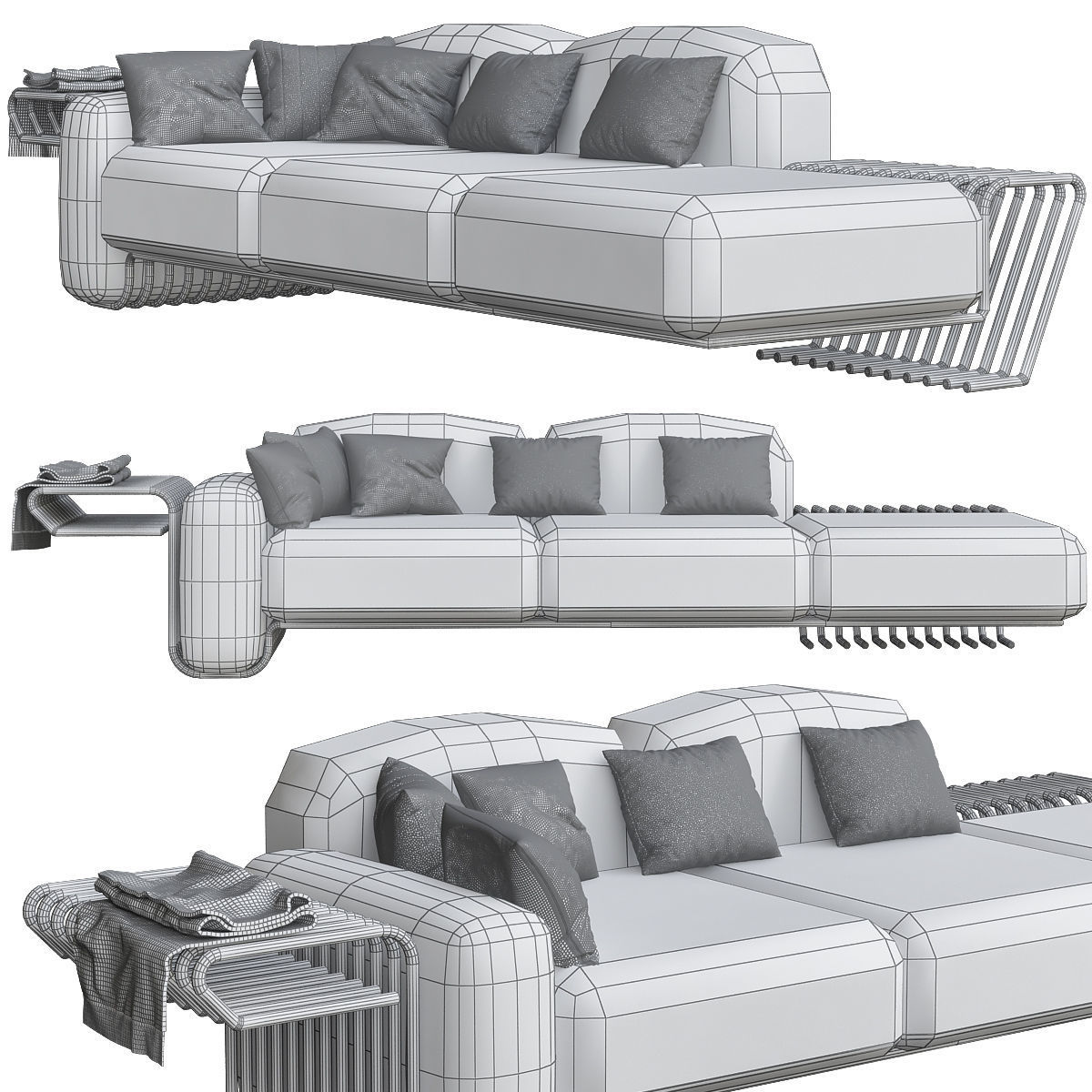 Sofas 3d model collection topology sofa Low-poly 3D model_1