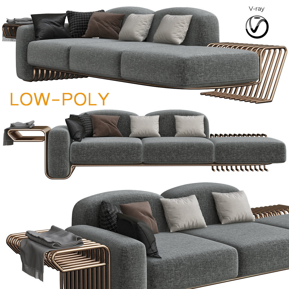 Sofas 3d model collection topology sofa Low-poly 3D model_2