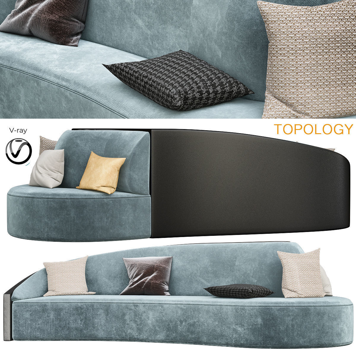 Sofas 3d model collection topology sofa Low-poly 3D model_8