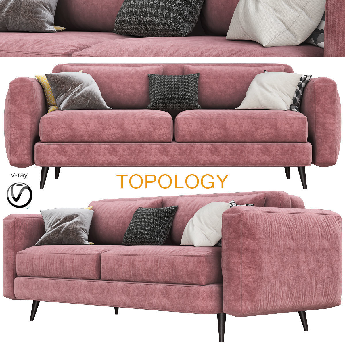 Sofas 3d model collection topology sofa Low-poly 3D model_6