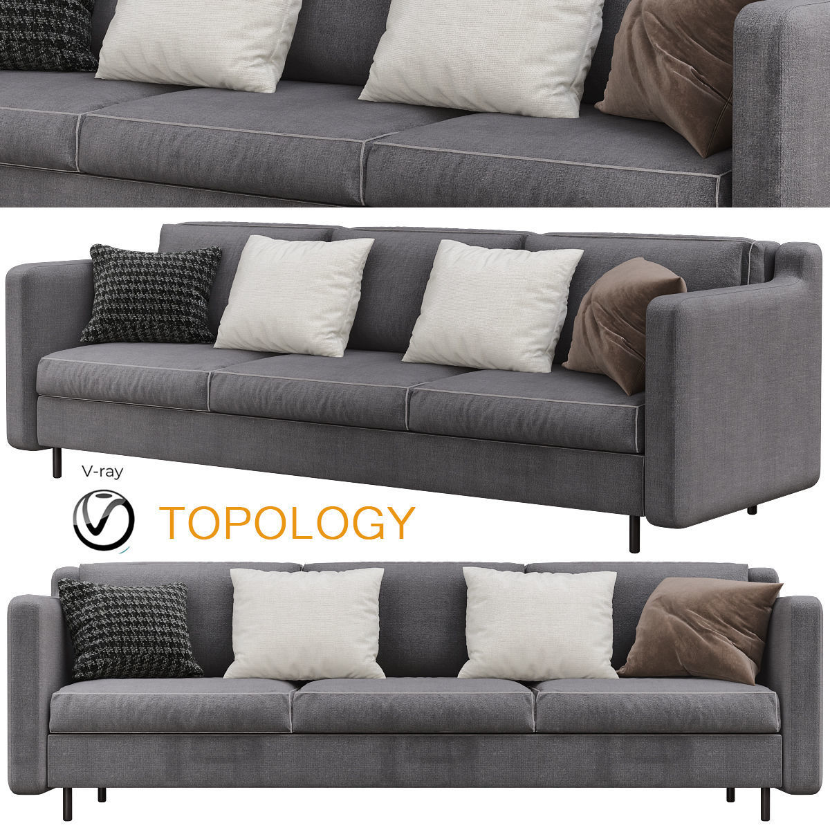 Sofas 3d model collection topology sofa Low-poly 3D model_10