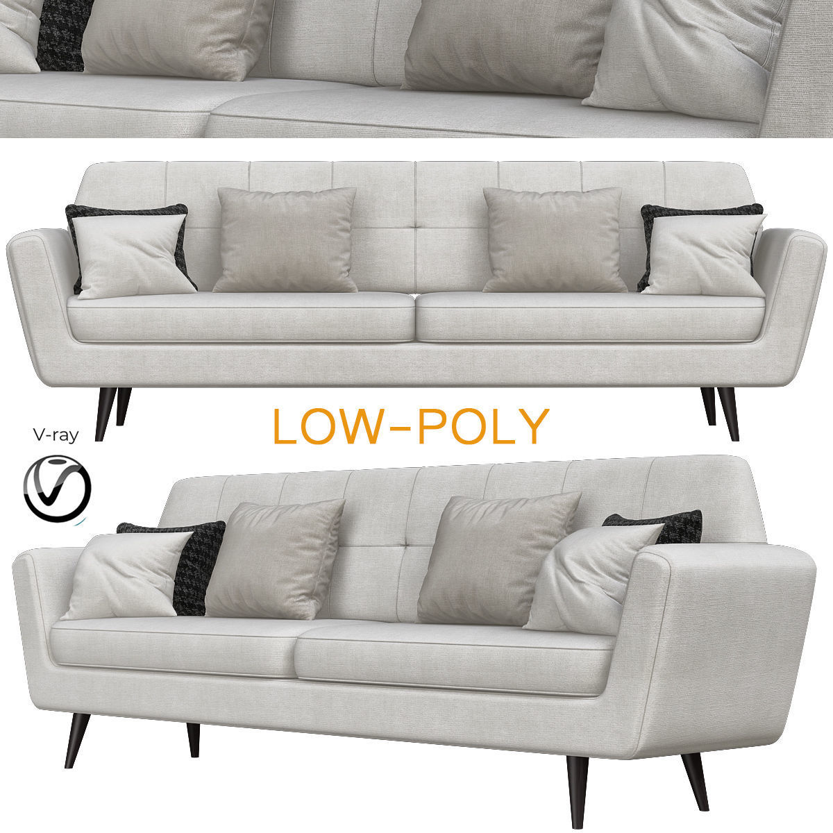 Sofas 3d model collection topology sofa Low-poly 3D model_4