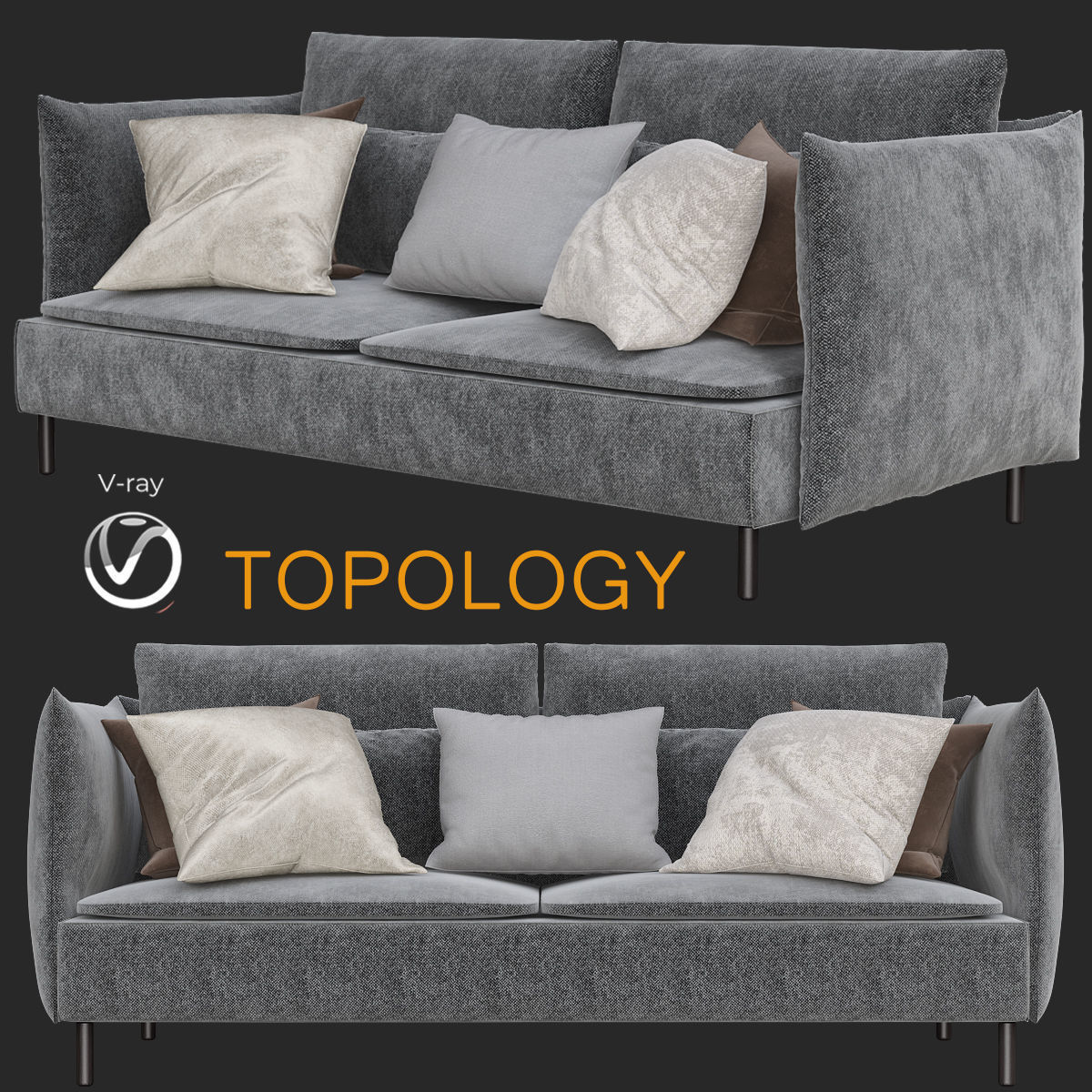 Sofas 3d model collection topology sofa Low-poly 3D model_16
