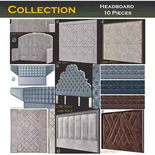 Headboard 3d model collection wall panel with grids
