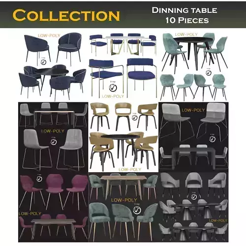 Dinning table 3d model collection 10 pieces