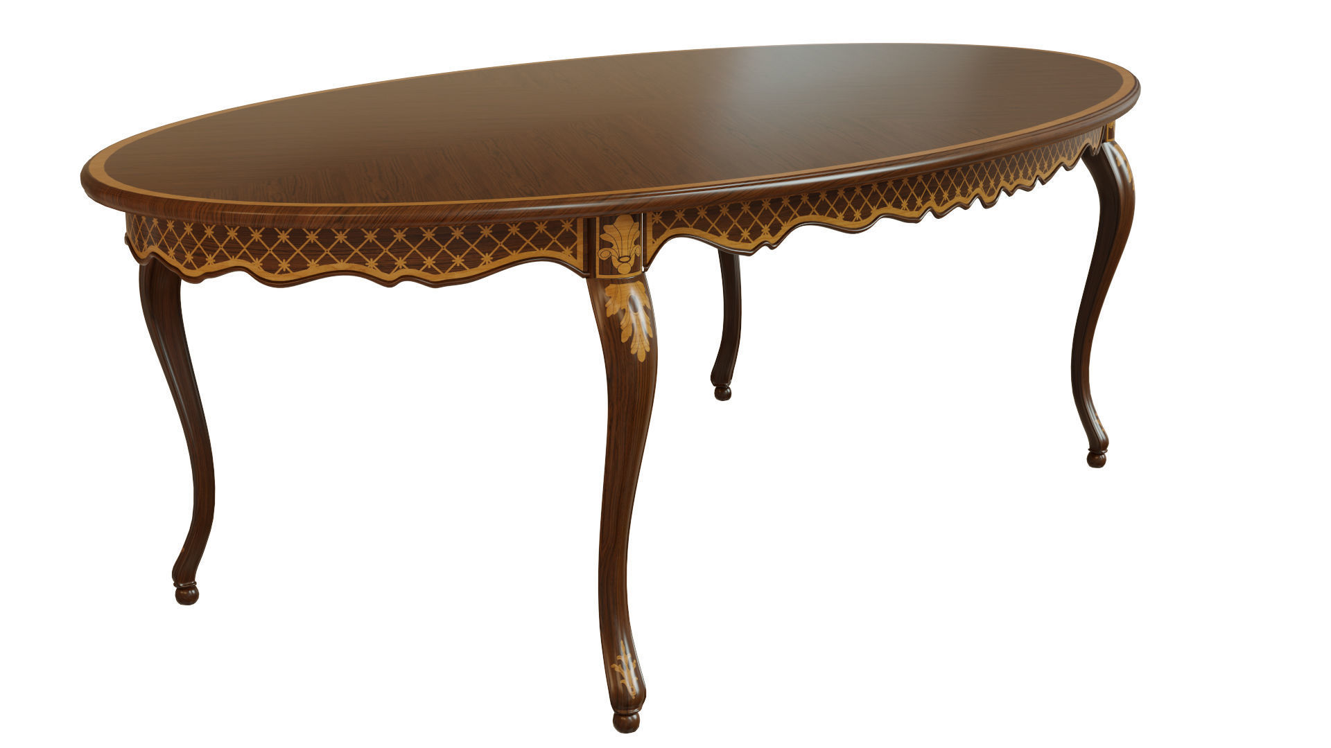 Classic table with inlaid veneer 2400 3D model_6