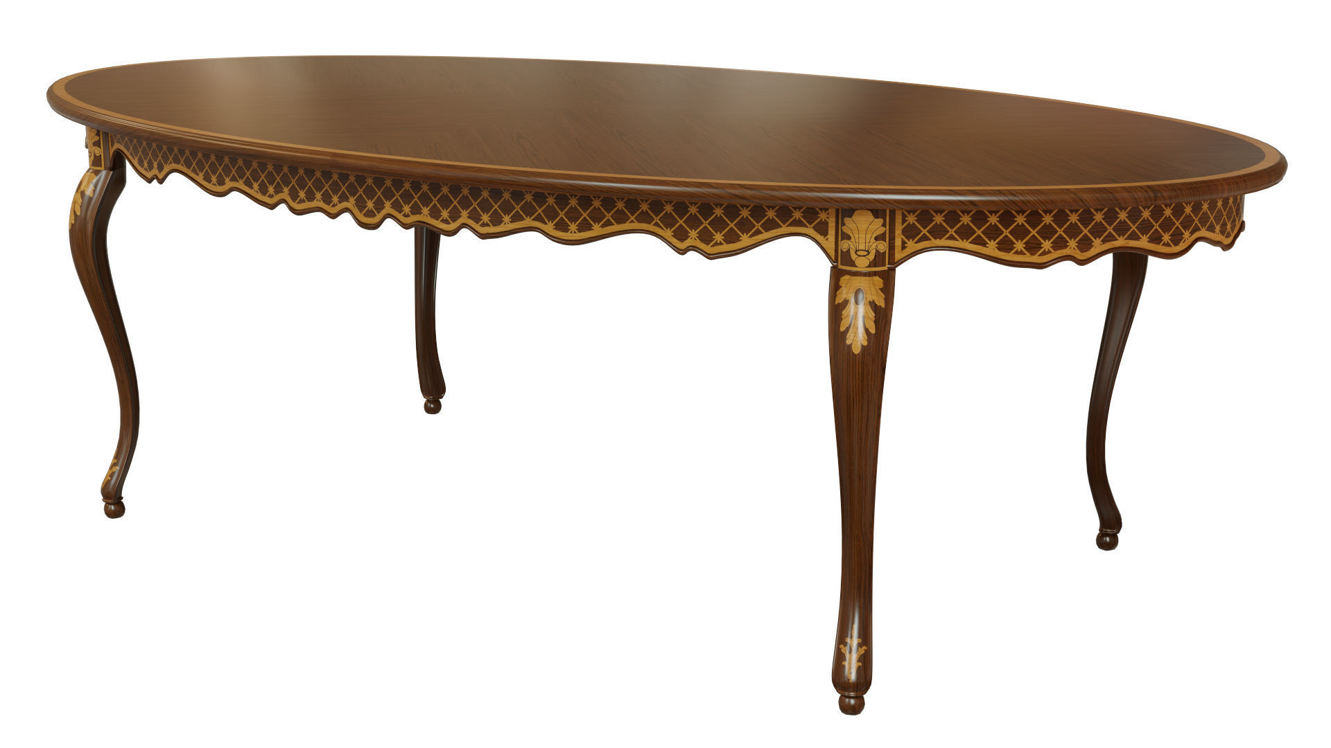 Classic table with inlaid veneer 2400 3D model_7
