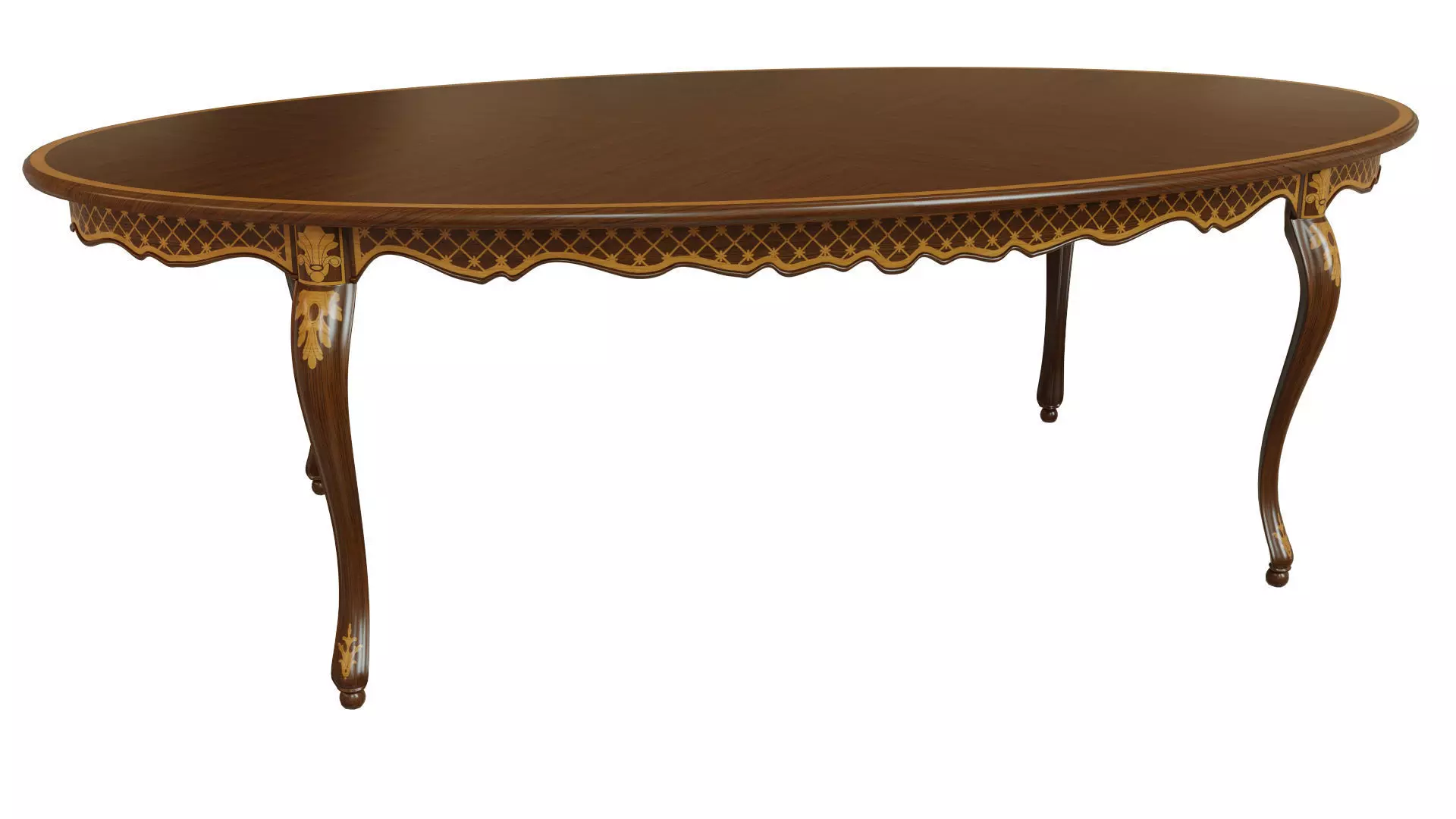 Classic table with inlaid veneer 2400 3D model_0