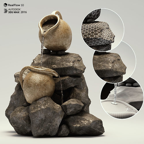 Fountain 3 water made of rocks and stones 3D model
