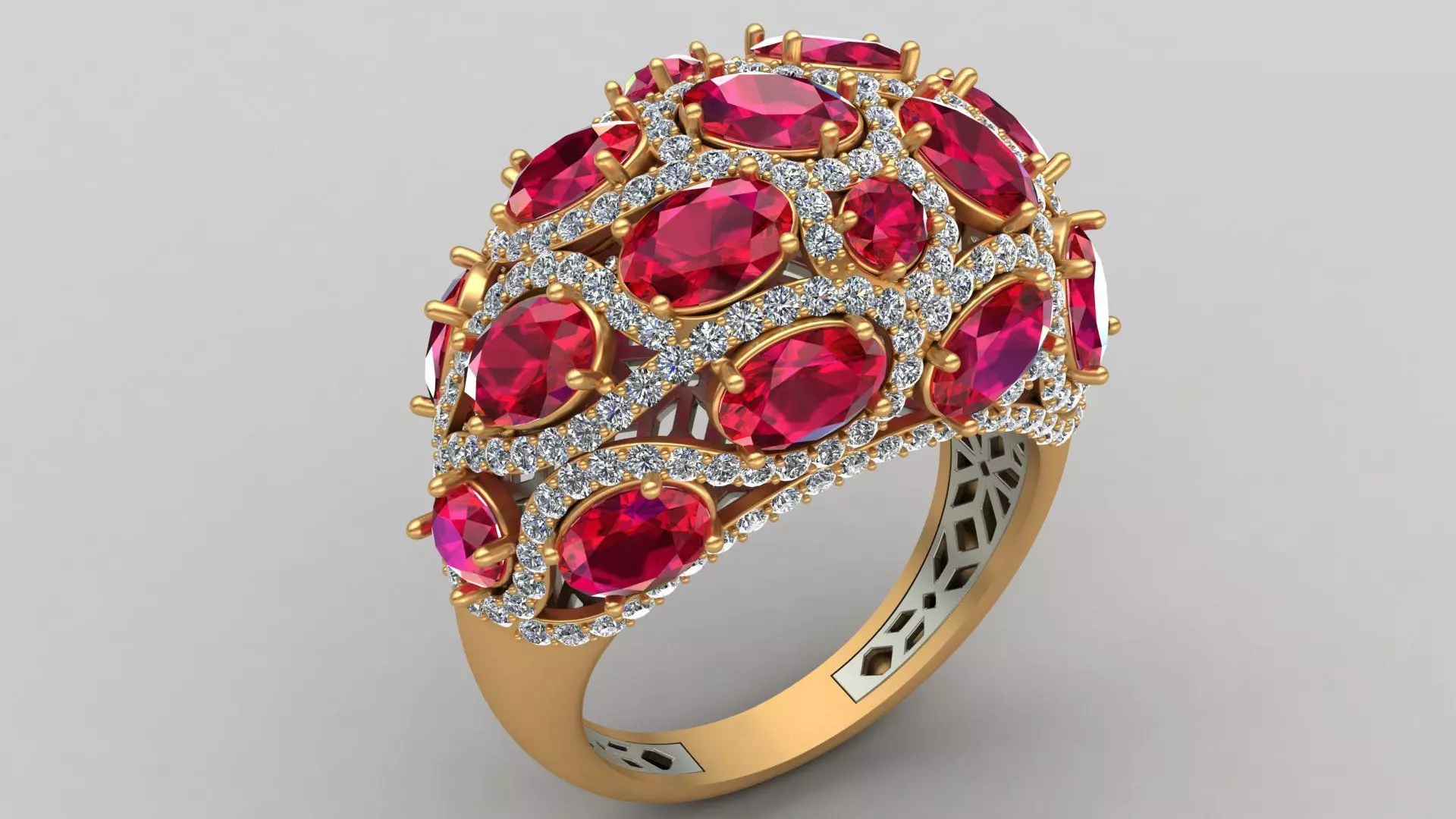 Butani Ruby Diamond Gold Ring 3D print model_0