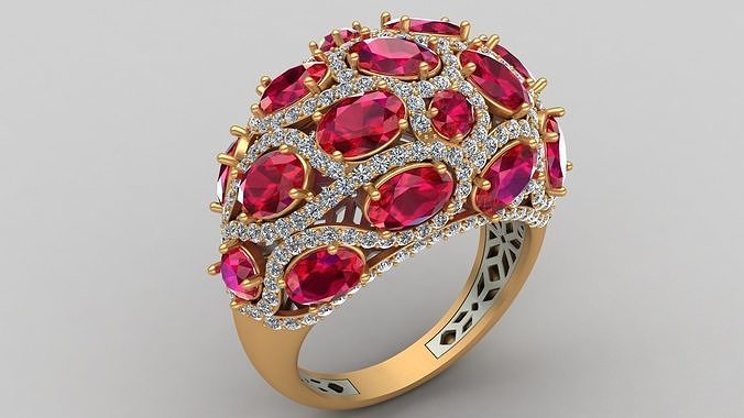 Butani Ruby Diamond Gold Ring 3D print model