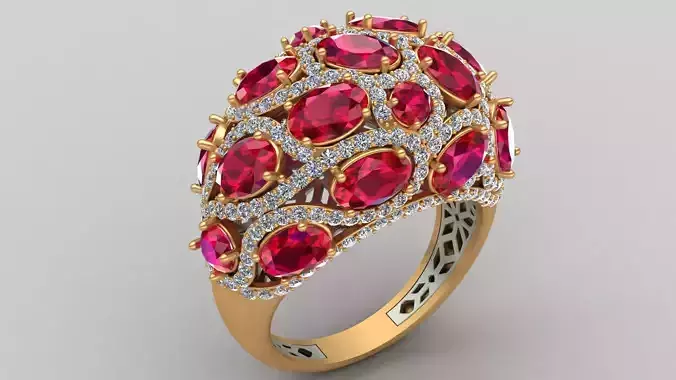 Butani Ruby Diamond Gold Ring 3D print model