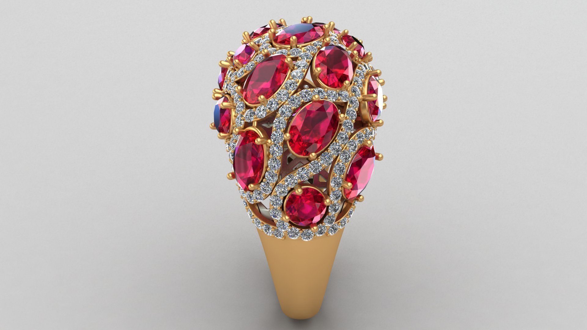 Butani Ruby Diamond Gold Ring 3D print model_3