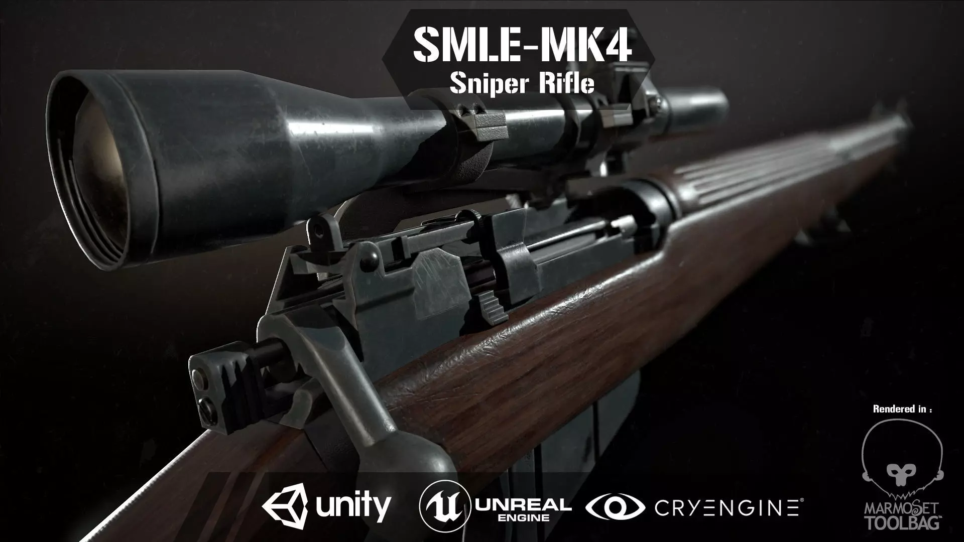 Lee-enfield no4 rifle  Low-poly 3D model_0