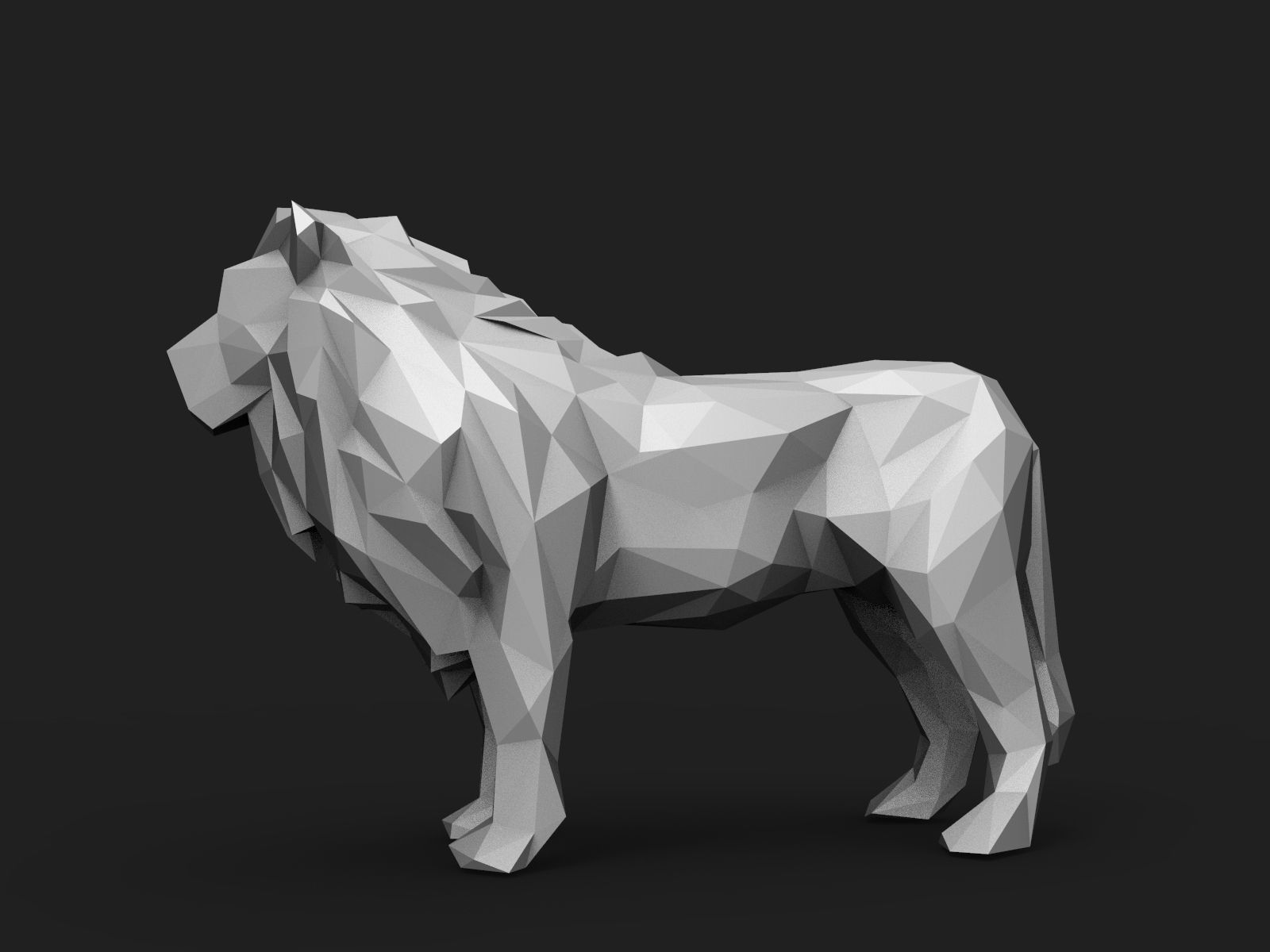 Lion Low Poly 3D print model_6