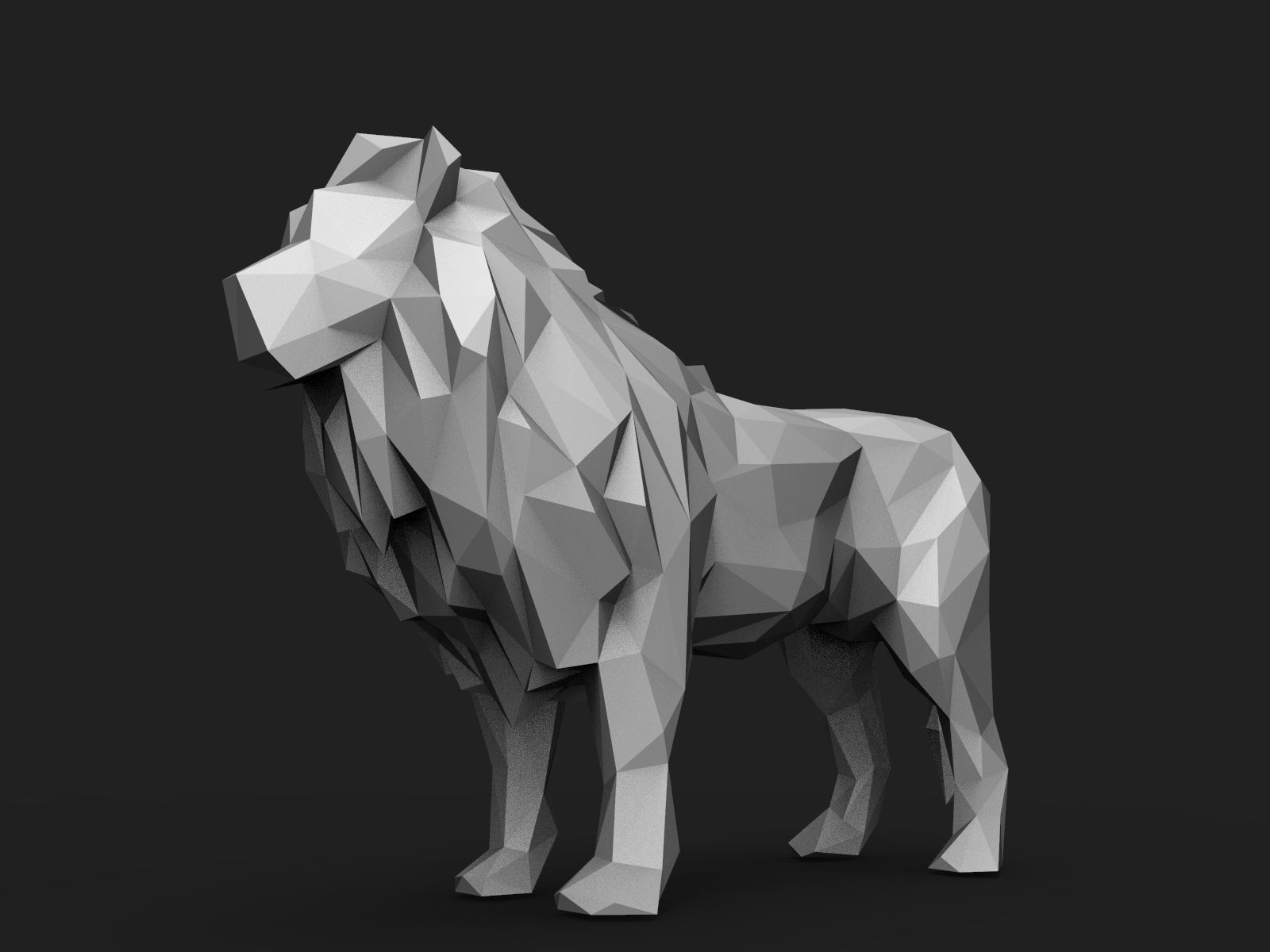 Lion Low Poly 3D print model_5