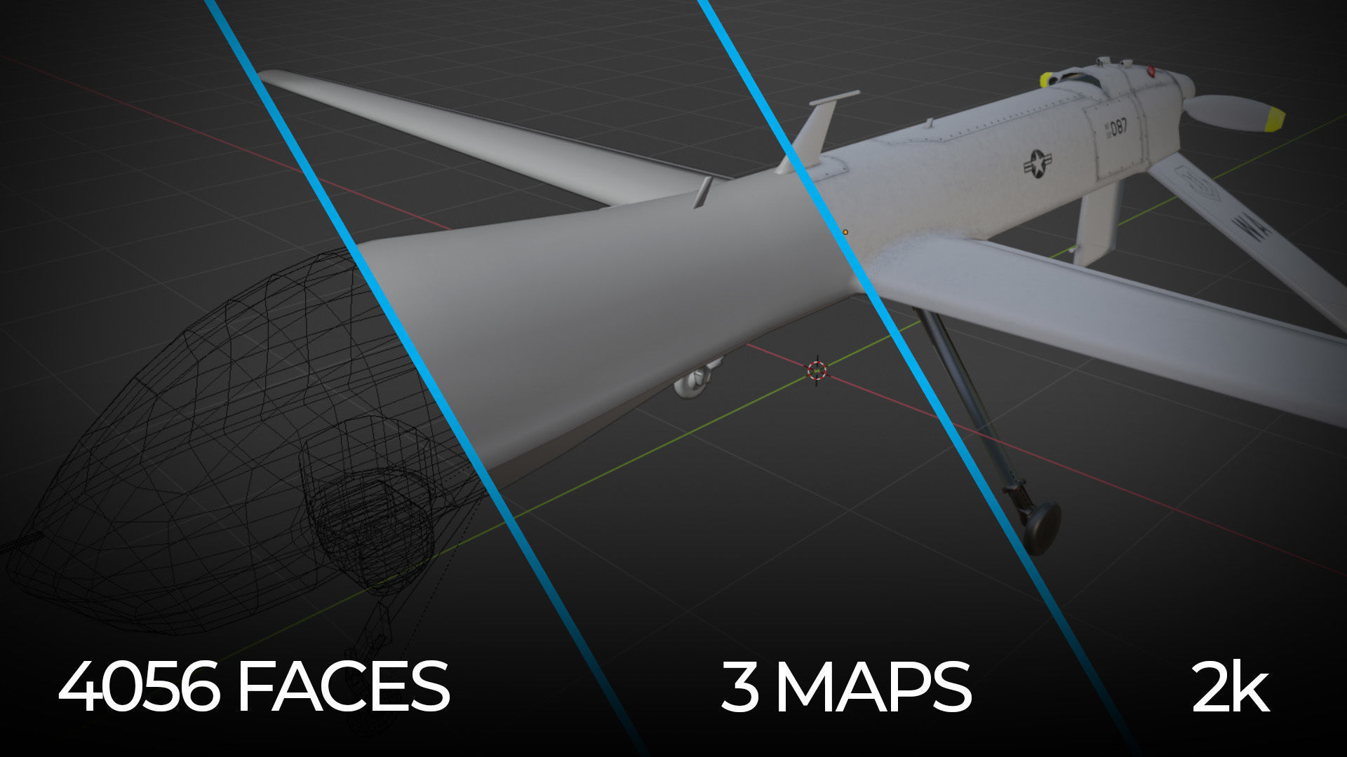 MQ-1A Predator UAV Low-poly 3D model_2