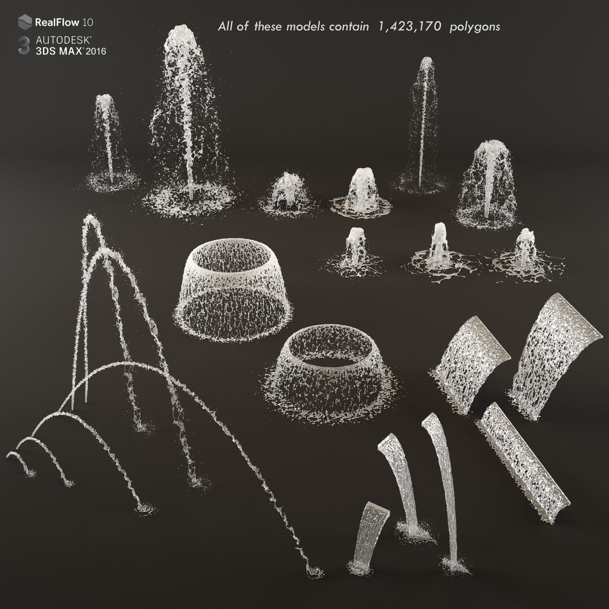 Collection fountain waterfall 3D model_3