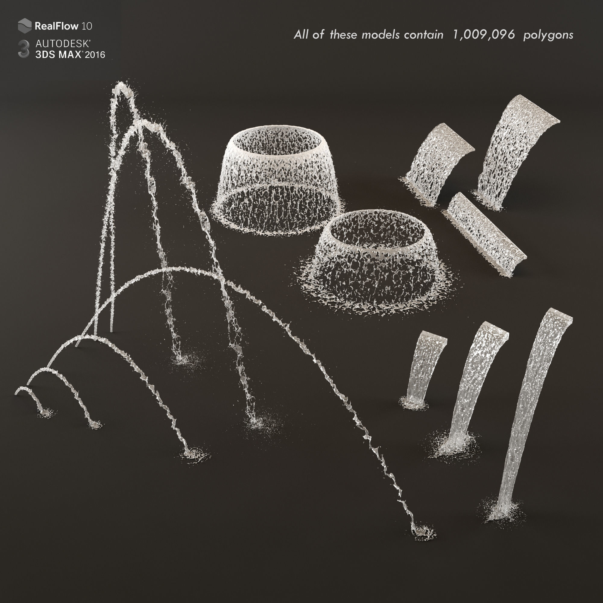 Collection fountain waterfall 3D model_8