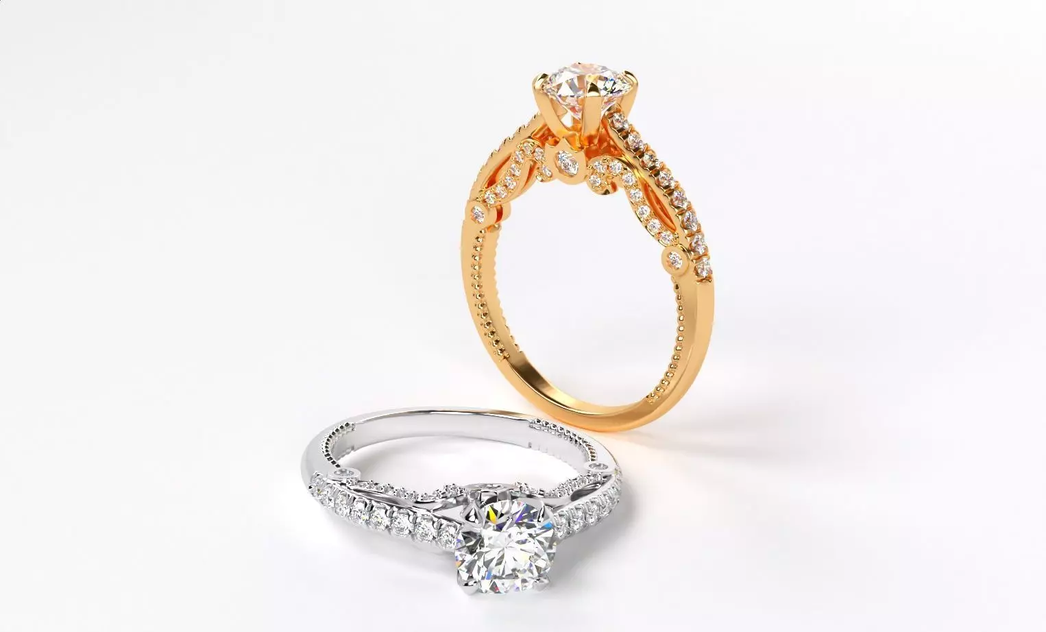 classic gold engagement ring with 1ct diamond 3D print model_0
