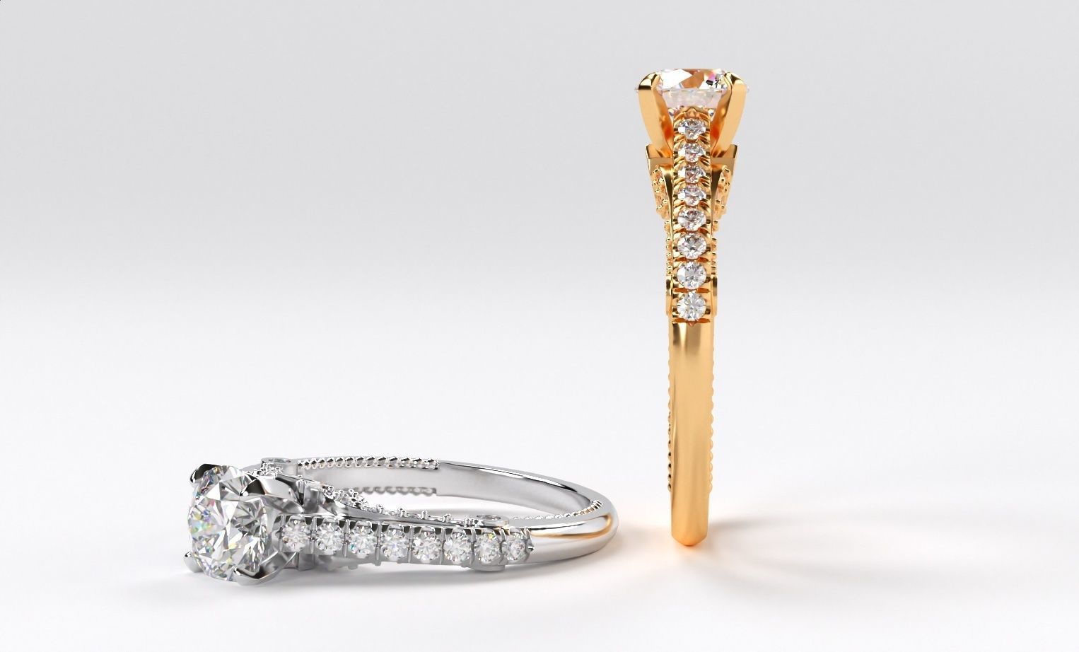 classic gold engagement ring with 1ct diamond 3D print model_2