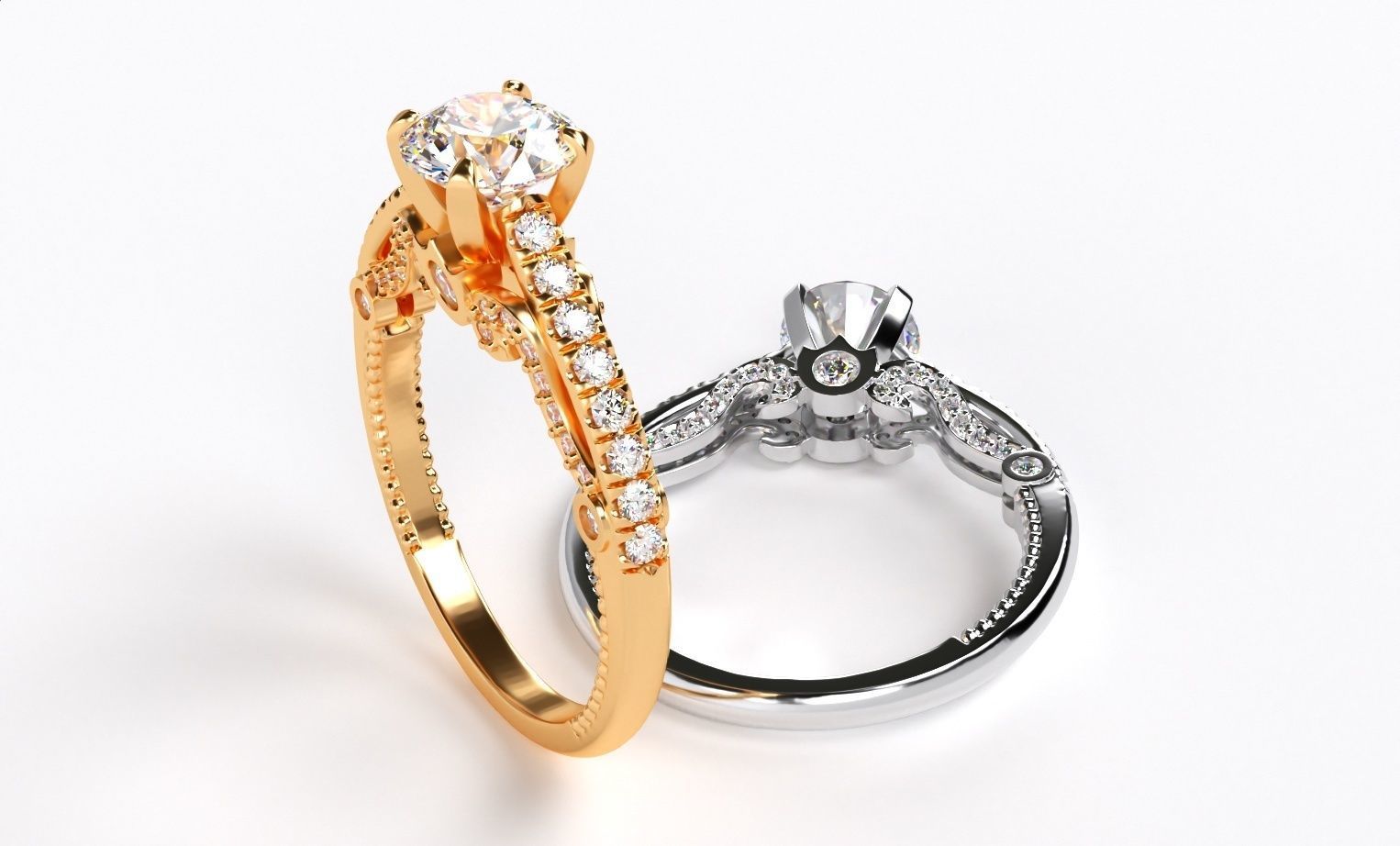 classic gold engagement ring with 1ct diamond 3D print model_3
